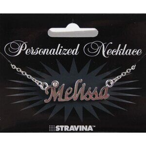 MELISSA Name Silvertone Rhinestone 14.5" w 4.5" Multi Ring Ext Necklace